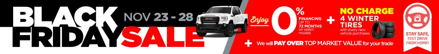 Black Friday sale ad with 0% financing, free winter tires, and trade-in offers. November 23-28.