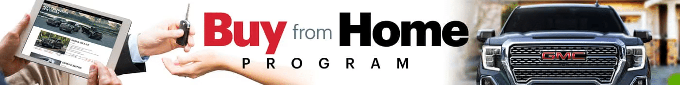 Buy from Home Program banner featuring car keys, tablet, and GMC truck grille.