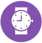 Purple icon of a wristwatch displaying 10 o'clock, symbolizing punctuality.