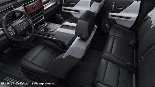 Luxurious Hummer EV Edition 1 interior, featuring sleek leather seats and advanced dashboard technology.