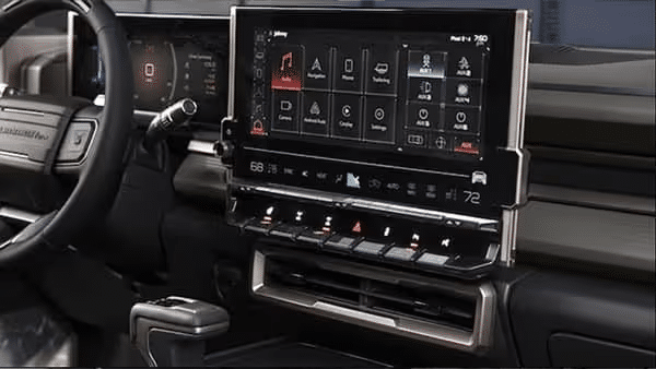 Modern truck interior with a touchscreen infotainment system, climate controls, and a sleek design.