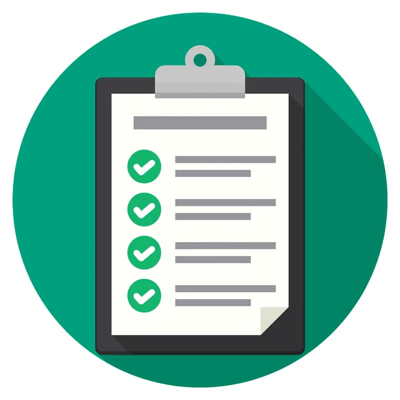 Checklist with green check marks on a clipboard icon, symbolizing task completion and productivity.