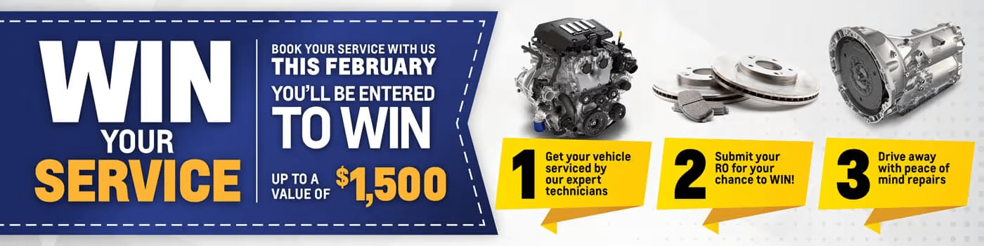 Win a $1,500 vehicle service by booking in February. Enjoy expert repairs and drive away with peace of mind.