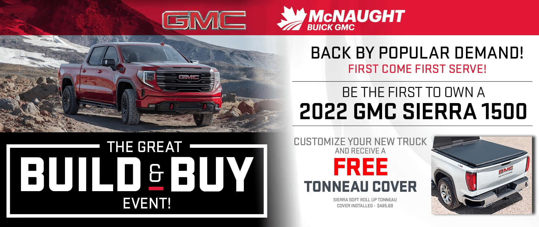 2022 GMC Sierra 1500 Build & Buy event, featuring customizable options and free tonneau cover.