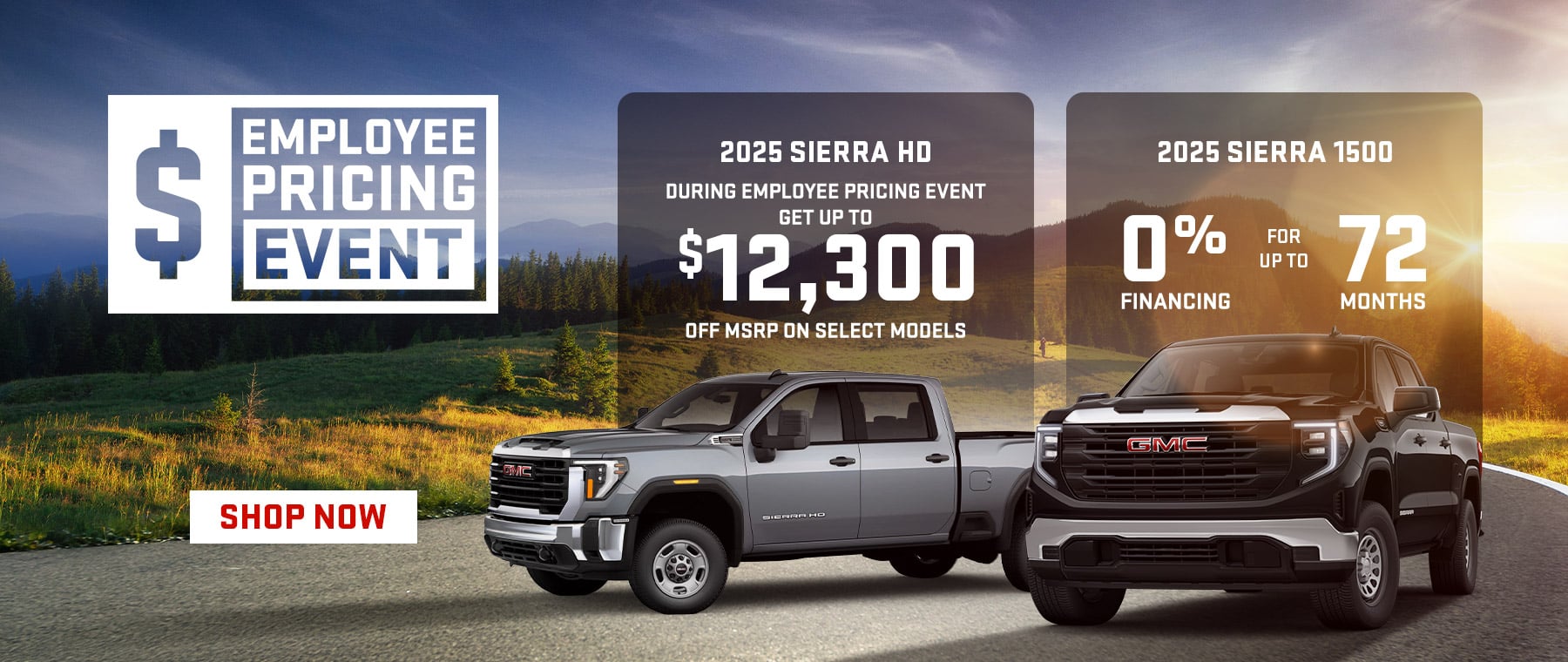 Three vehicles in a lit garage with text: "View All Offers Here. Don’t miss out on our latest deals and specials."