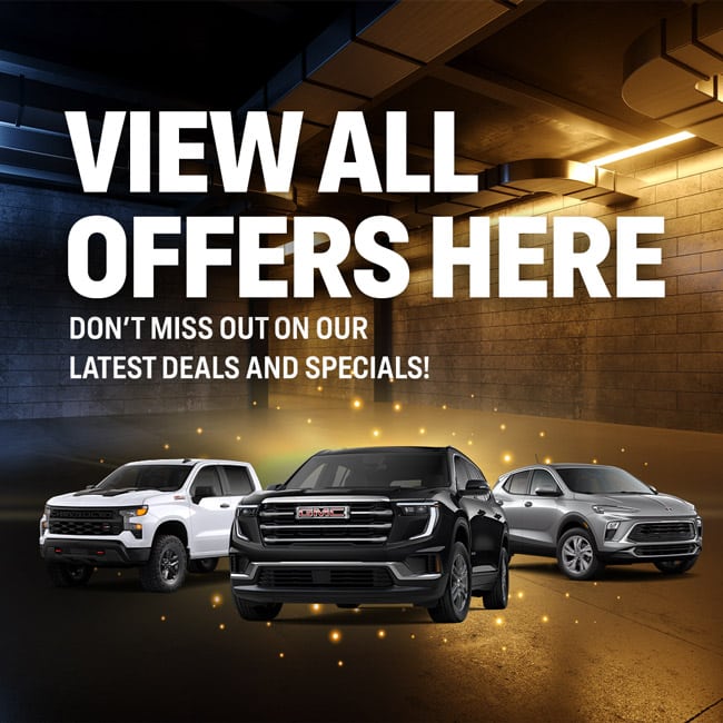 Promotional image featuring three cars with text: "View All Offers Here. Don’t Miss Out on Latest Deals and Specials!"