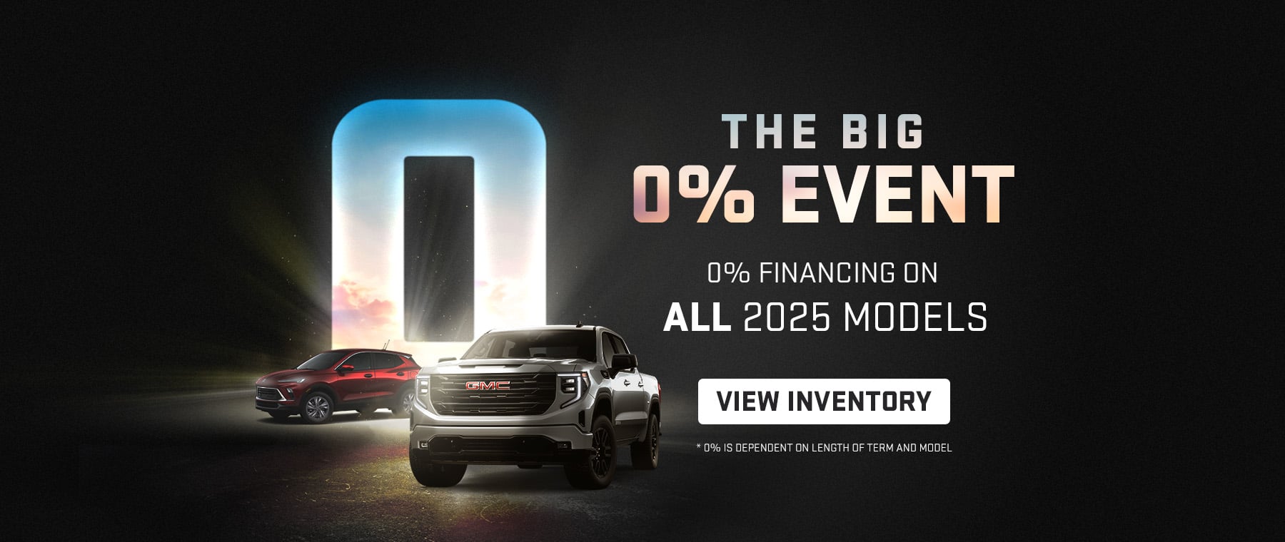 Three vehicles in a lit garage with text: "View All Offers Here. Don’t miss out on our latest deals and specials."