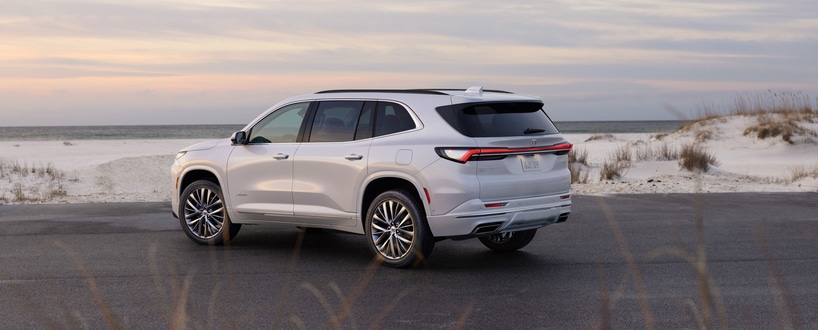 A person in a pink top and blue pants stands behind a green SUV parked on the side of a road. Theyre reaching towards the cars back. A grassy park with trees and people is visible in the background under a clear sky.